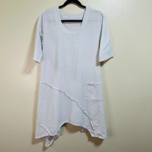 BOHO Women's Asymmetrical Raw Edge Hem Coverup/Dress Front Pocket Size M